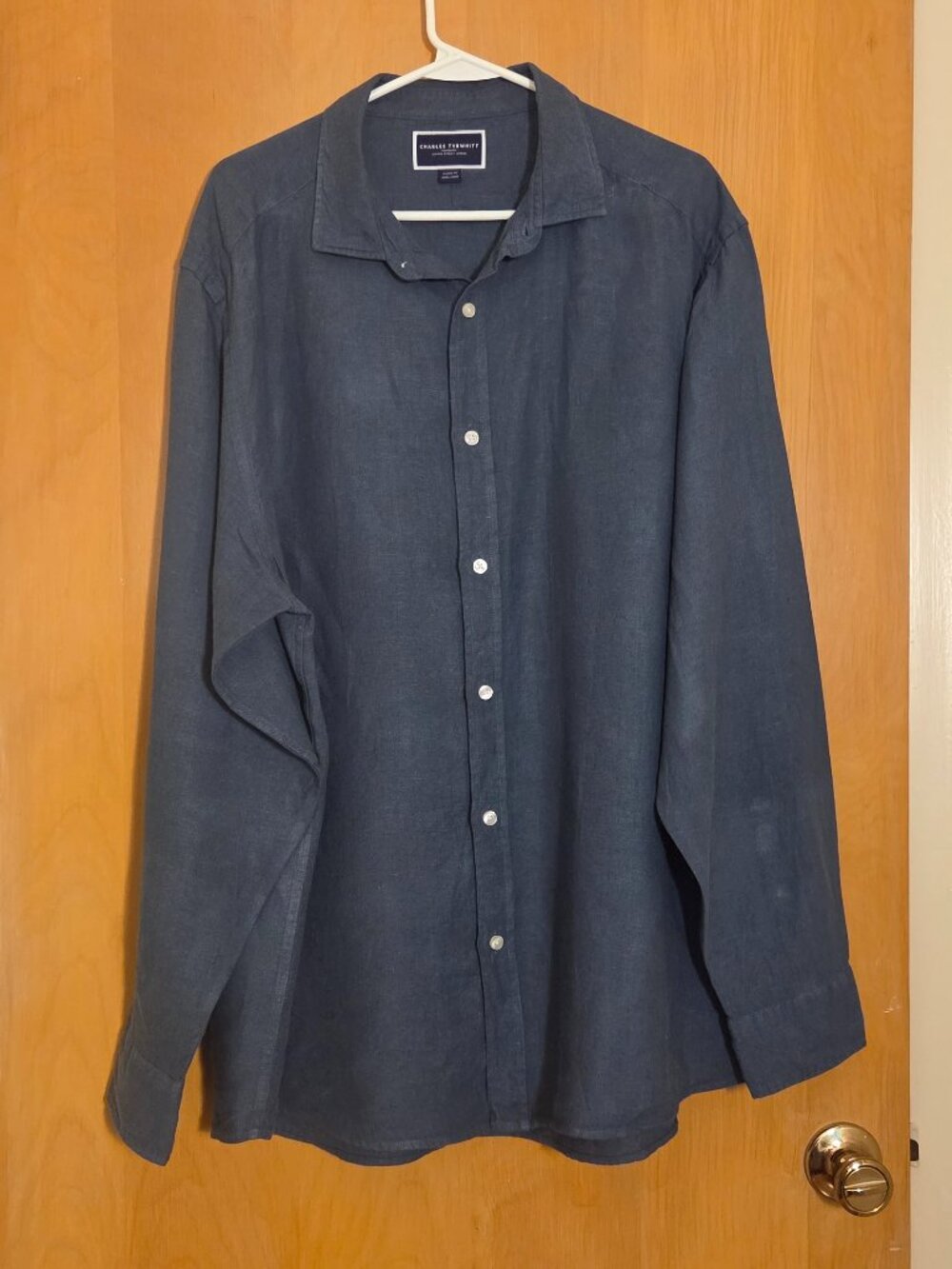 Charles Tyrwhitt 100% Linen Button Up L/S Shirt Mens XL Classic Fit Steel Blue - Picture 1 of 10
